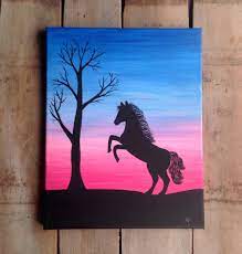 Horse sunset painting for kids. Silhouette Art 11x14 Painting Animal Wall Art Horse Image 3 195343702575270599 Horse Canvas Painting Oil Pastel Paintings Diy Canvas Art Painting