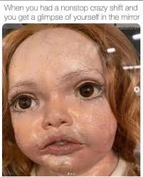 😬 When you had a nonstop crazy shift and you get a glimpse of yourself in  the mirror @darkolu