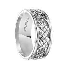 Triton Ring 9mm Sterling Silver Cast Woven Comfort Fit Band With Rims And Black Oxidation