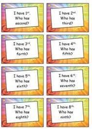 Ordinal Number Game I Have Who Has A Classic Ordinal Numbers Game Number Games Ordinal Numbers Numbers Game