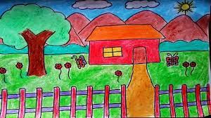 Make sure your child has enough crayons, pencils and markers. How To Draw A Landscape Scenery Of House With Garden Drawing Coloring House With Crayons For Kids Youtube