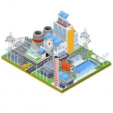 Download Isometric Vector Illustration Of A Thermal Thermal Power Plant Running On Alternative Sources Of Energy For Free Isometric Illustration Isometric Design Vector Illustration