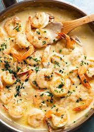 Tonight's was shrimp in a creamy garlic wine sauce with linguine pasta. Creamy Garlic Prawns Shrimp Recipetin Eats