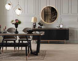 Find the perfect home furnishings at hayneedle, where you can buy online while you explore our room designs and curated looks for tips, ideas & inspiration to help you along the way. Casa Padrino Luxury Dining Room Set Gray Black Copper 1 Dining Table 4 Dining Chairs 1 Bench Luxury Dining Room Furniture