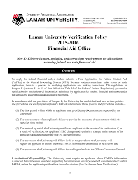 Lamar University Verification Policy 2015