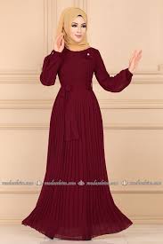 Modaselvim Elbise Piliseli Sifon Tesettur Elbise 7351ech211 Bordo Elbise Modelleri Elbise Elbiseler