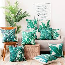 Happytree Cushion Cover Tropical Green Leaf Cotton Linen Colorful Decorative Pillow Case Chair Squar Colorful Decorative Pillow Decorative Pillow Cases Pillows