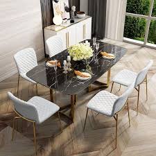 Modern 63 Quot Rectangular Dining Table Faux Marble Top Amp Golden Base Black Marble D Dining Table Marble Marble Top Dining Table Dining Room Design Modern