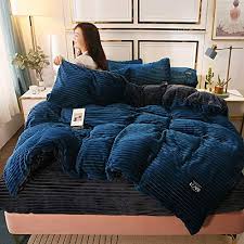 Wfbz Einfarbig Kristall Samt Flanell Fleece Doppel Samt Bettbezug Herbst Und Winter Bettwasche 4 Stuck Blau 220 X 240 Cm Amazonsmi Bettbezug Bettwasche Bett