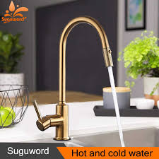 Homelody kuchenarmatur wasserhahn armatur kuche. Geburstet Gold Kuche Wasserhahn Deck Montieren Einzigen Halter Ein Loch Heisse Und Kalte Mischbatterie Volle Out Messing Kran Kuchenarmaturen Aliexpress