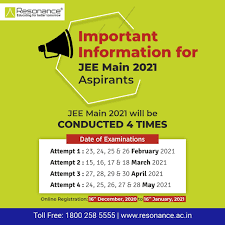 Jee main 2021 important dates. Jee Main 2021 Exam Dates For Resonance Eduventures Facebook
