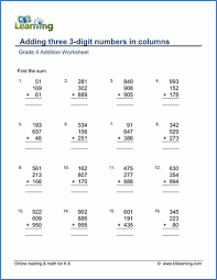 This no prep math activity is great for turning math worksheets into a math game. Grade 4 Addition Worksheets Free Printable K5 Learning