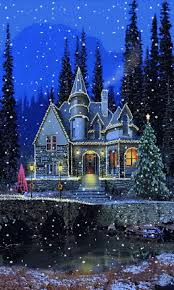 Maisons Sous La Neige 3 Fonds D Ecran Animes Gratuits Cartes De Noel Animees Noel Paysage Noel