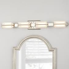 Chrome led crystal vanity light bar. Home Decorators Collection Saltarell 40 Watt Equivalent 4 Light Brushed Nickel Led Vanity Light With Clear Etched Glass 22804 The Home Depot