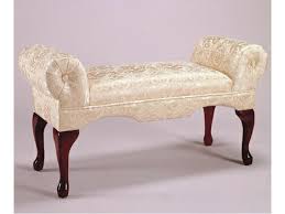 Rolled Arm Victorian Style Bedroom Bench With Ivory Damask Pattern Print Upholstery Measures 17 5 X 46 5 X Queen Anne Furniture Upholstered Bench Furniture