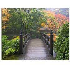 Designart Wood Bridge At Japanese Garden In Fall 3 Piece Photographic Print On Wrapped Canvas Set In 2021 Portland Japanese Garden Wooden Bridge Custom Wall Murals