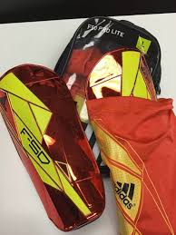 New Adidas F50 Pro Lite Soccer Shin Guards Red Yellow Size Large Nwt