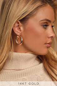 5 out of 5 stars. Gold Earrings 14k Gold Plated Hoops Twisted Hoop Earrings Lulus