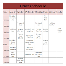 fitness schedule template 12 free