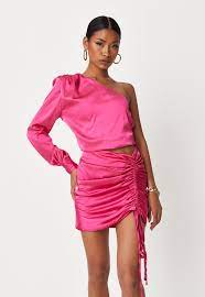 Hot Pink Co Ord One Shoulder Satin Top Missguided