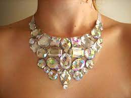 Crystal Ab Rhinestone Bib Necklace Statement Necklace Crystal Rhinestone Bib Necklace Glamorous Jewelry Wedding Accessories Jewelry Fashion Accessories
