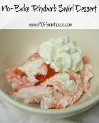 No Bake Rhubarb Swirl Dessert Recipe Desserts Rhubarb Dessert Recipes Easy