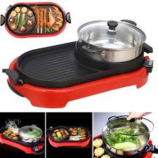 2 In 1 220v Bbq Barbecue Electric Pan Grill Teppanyaki Hot Pot Steam Cooker Steam Cooker Teppanyaki Hot Pot
