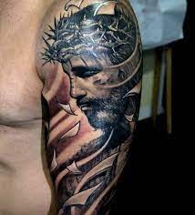 Here are 100 religious tattoos for men to look at for design inspiration. The 80 Best Half Sleeve Tattoos For Men Improb Half Sleeve Tattoos For Guys Christian Sleeve Tattoo Half Sleeve Tattoo