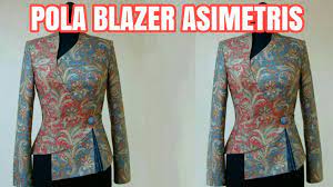 Bahan batik cap detail asimetris Pola Blazer Asimetris Desain Blus Pakaian Kerja Wanita
