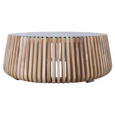 Add a splash of rustic coastal decor to your living room with this cool new teak driftwood round glass coffee table. Betty Coastal Beach Glass Top Slatted Teak Wood Round Round Coffee Table Small 31 W 40 W Kathy Kuo Home