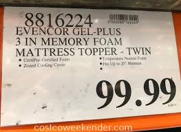 Check spelling or type a new query. Evencor Gel Plus Memory Foam Mattress Topper Twin Costco Weekender