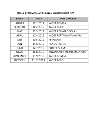 Khairul anwar bin mohd ramdan. Jadual Perhimpunan Bulanan Kokurikulum 2020