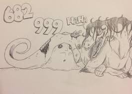 I (tried) to doodle SCP-682 and SCP-999. Sorry about the picture quality. :  rSCP