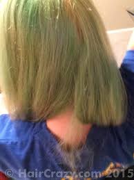 As soon as you're done swimming, shampoo with a chlorine removal shampoo if you have access. Green Hair Forums Haircrazy Com
