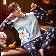Tonngirls Doraemon Pijamas Dos Desenhos Animados Para As Mulheres 100 Algodao Casual Manga Longa Sleepwear Feminino Conjuntos De Pijama Bonito Casal Homewear Pijamas Masculinos
