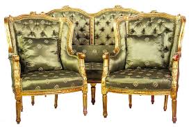 French Louis Xvi Gilt Wood Sofa And 2 Arm Chairs Set Gold High Back Louisxvi Wood Sofa Gilt Sofa Set