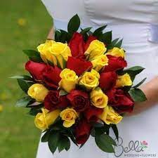 Spring wedding flowers in season. Beautiful Bouquet For A Snow White Theme You Can Incorporate The Blue By Adding Blue Ribbon Arou Red Bouquet Wedding Red Bridal Bouquet Yellow Bridal Bouquets