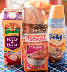 Menu items for dunkin donuts are listed below with corresponding nutrition data such as calories, fat, saturated fat, fiber, protein, carbohydrates, and sodium, along with weight nutrition information. Salted Caramel Cinnamon Roll Latte An Alli Event