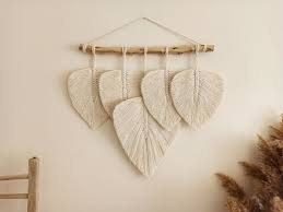 Bohemian macrame wall hanging diy feathers on a hat. Macrame Wall Hangings Nursery Decoration Macrame Leaf Etsy Macrame Wall Hanging Macrame Feathers Macrame Wall Hanging Patterns