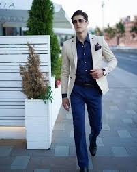 Picture of with shirt, navy blue coat and camel pants. Beige Blazer With Navy Dress Pants Outfits For Men 97 Ideas Outfits Lookastic