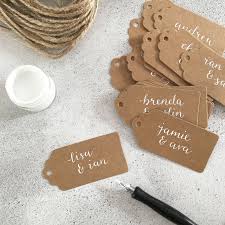 Calligraphy Guest Name Brown Kraft Paper Tags For A Semi Custom Wedding Invitation Suite From My Bohemian Forest Collection White Ink On Brown Kraft Pa Dekorasi