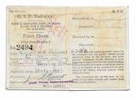 1933 Indian Peninsula Railway first class pass