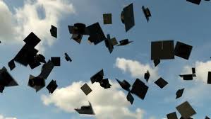 Flying students hats with golden ribbons isolated. Graduation Hats In The Air On The Blue Sky Background University Graduation 4k By Legan80