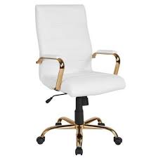 Flash Furniture White Leather Gold Frame Contemporary Adjustable Height Swivel Executive Chair Lowes Com In 2020 Contemporary Office Chairs High Back Chairs Contemporary Office Space