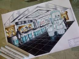 2 Pt Perspective Copic Marker Rendering 100 Manual Hand Drawing Interior Design Renderings Interior Design Sketch Interior Sketch
