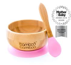 Bamboo Bamboo Easy Feed Baby Suction Bowl And Spoon Set Stay Put Feeding Bowl Natural Bamboo Pink Feeding Toddlers Baby Feeding Supplies Baby Feeding