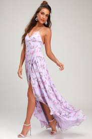 In Love Forever Lavender Floral Lace Up High Low Maxi Dress