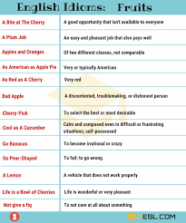 Fruit Idioms 25 Useful Idioms About Fruits In English 7 E S L Idioms English Idioms English Vocabulary Words