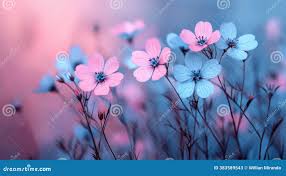 Flores Rosas Y Azules Delgadas En El Abrazo De Las Naturalezas Stock de  ilustración