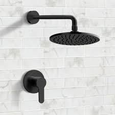 Matte Black Shower Faucet Set With 8 Inch Rain Shower Head In 2021 Black Shower Faucet Shower Faucet Sets Black Shower